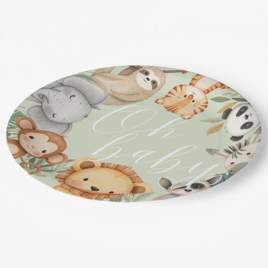 Pastel Tropisch baby shower Oerwoud Safari Dieren Papieren Bordje (Gekanteld)