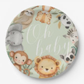 Pastel Tropisch baby shower Oerwoud Safari Dieren Papieren Bordje (Voorkant)