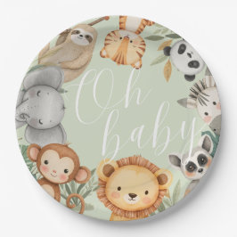 Pastel Tropisch baby shower Oerwoud Safari Dieren Papieren Bordje