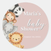 Pastel Tropisch Baby shower Oerwoud Safari Dieren Ronde Sticker (Voorkant)