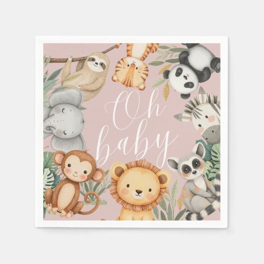 Pastel Tropisch baby shower Oerwoud Safari Dieren Servet (Voorkant)