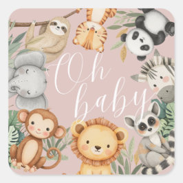 Pastel Tropisch baby shower Oerwoud Safari Dieren Vierkante Sticker