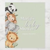 Pastel Tropisch Baby shower Oerwoud Safari Dieren Wijn Etiket (Enkel label)