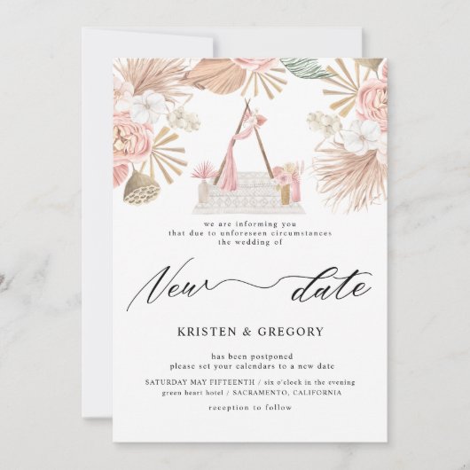 Pastel Tropisch gebladerte Boheemse nieuwe datum b Kaart (Voorkant)