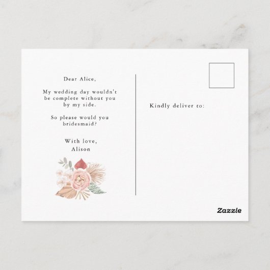 Pastel Tropisch gebladerte bruidsmeisje Briefkaart (Achterkant)