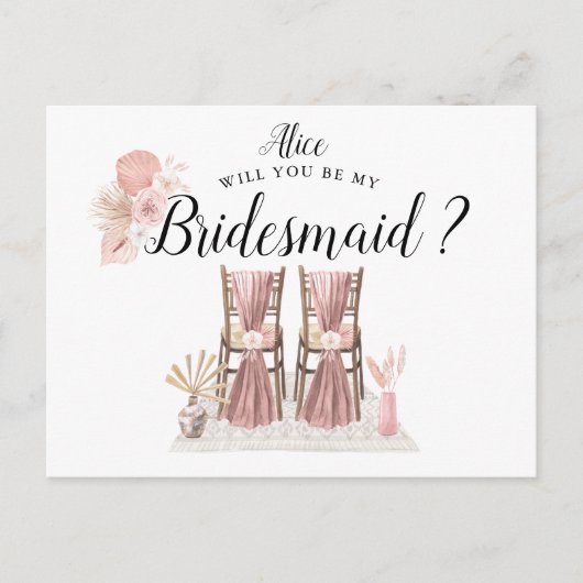 Pastel Tropisch gebladerte bruidsmeisje Briefkaart (Voorkant)