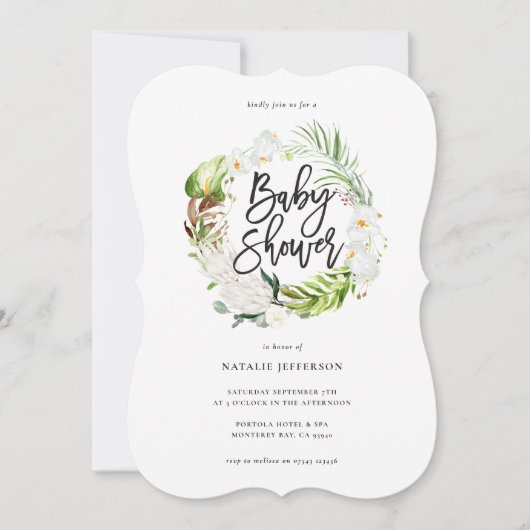Pastel tropisch+ goud geometrisch baby shower uitn save the date (Voorkant)