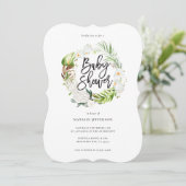 Pastel tropisch+ goud geometrisch baby shower uitn save the date (Staand voorkant)