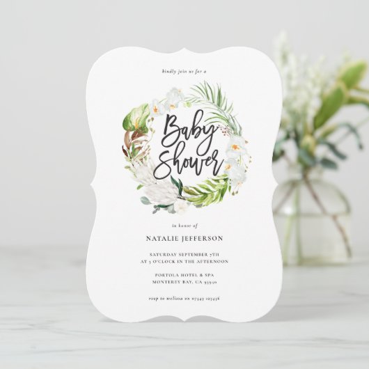 Pastel tropisch+ goud geometrisch baby shower uitn save the date (Staand voorkant)