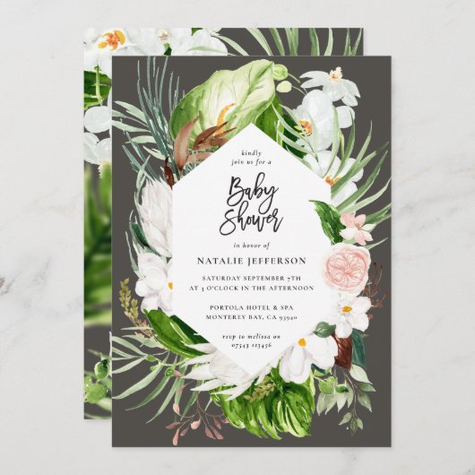 Pastel tropisch+ goud geometrisch baby shower uitn save the date (Voorkant / Achterkant)