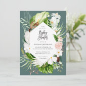 Pastel tropisch+ goud geometrisch baby shower uitn save the date (Staand voorkant)