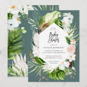 Pastel tropisch+ goud geometrisch baby shower uitn save the date (Voorkant / Achterkant)