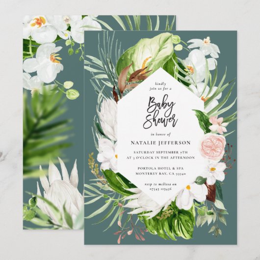 Pastel tropisch+ goud geometrisch baby shower uitn save the date (Voorkant / Achterkant)