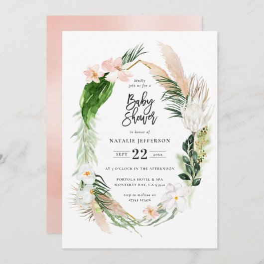 Pastel tropisch+ goud geometrisch baby shower uitn save the date (Voorkant / Achterkant)