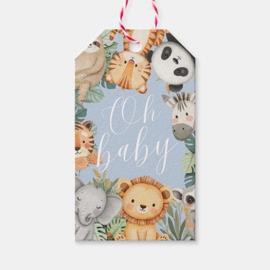 Pastel Tropisch Oerwoud Safari baby doucheDieren Cadeaulabel (Voorkant)
