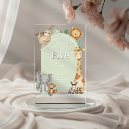 Pastel Tropisch Oerwoud Safari Dieren verjaardag Acryl Uitnodigingen