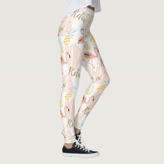 Pastel Tropisch Roze Flamingo patroon Leggings (Rechts)