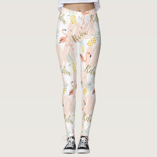 Pastel Tropisch Roze Flamingo patroon Leggings (Voorkant)
