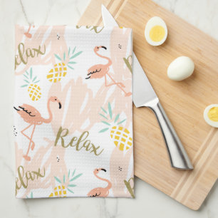 Pastel Tropisch Roze Flamingo patroon Theedoek