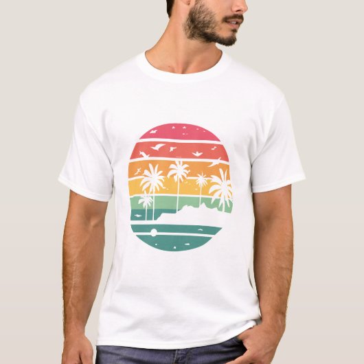 Pastel Tropisch Sunset Palmboom Ontwerp T-shirt (Voorkant)