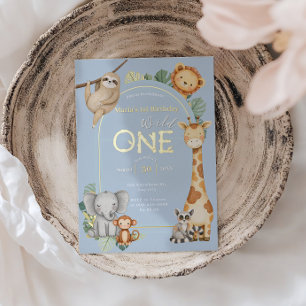 Pastel Tropisch Wild One Jungle Safari Dieren  Folie Uitnodiging