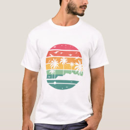 Pastel Tropisch Zonsondergang Palmboom Ontwerp T-shirt