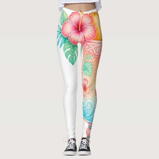Pastel Tropische Bloem Dames Leggings (Voorkant)