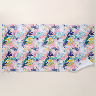 Pastel Tropische Bloemige Strandhanddoek  Strandlaken