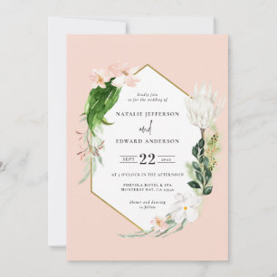 Pastel tropische + gouden geometrische trouwuitnod save the date