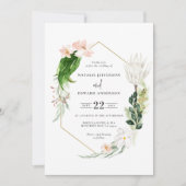 Pastel tropische + gouden geometrische trouwuitnod save the date (Voorkant)
