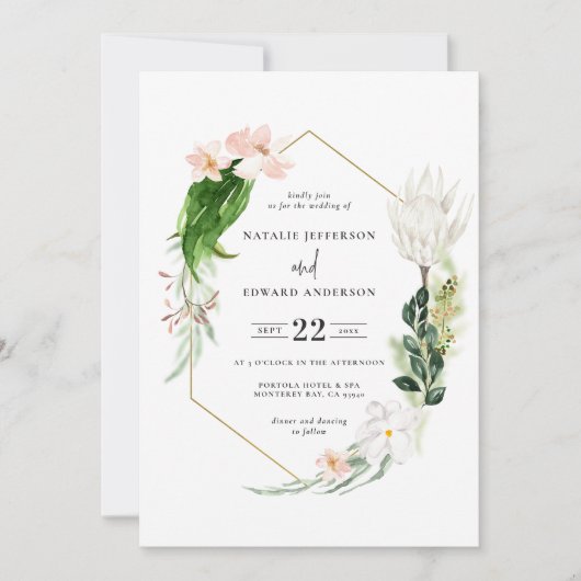 Pastel tropische + gouden geometrische trouwuitnod save the date (Voorkant)