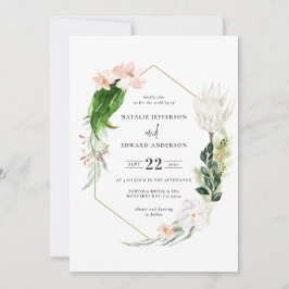 Pastel tropische + gouden geometrische trouwuitnod save the date