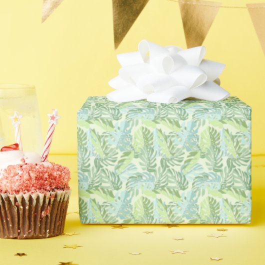 Pastel Tropische palmbladeren Cadeaupapier (Verjaardagsfeest)
