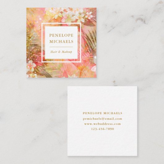  pastel tropische palmen en bloemenprint vierkante visitekaartje (Voorkant / Achterkant)