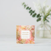  pastel tropische palmen en bloemenprint vierkante visitekaartje (Staand voorkant)