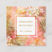  pastel tropische palmen en bloemenprint vierkante visitekaartje (Voorkant)