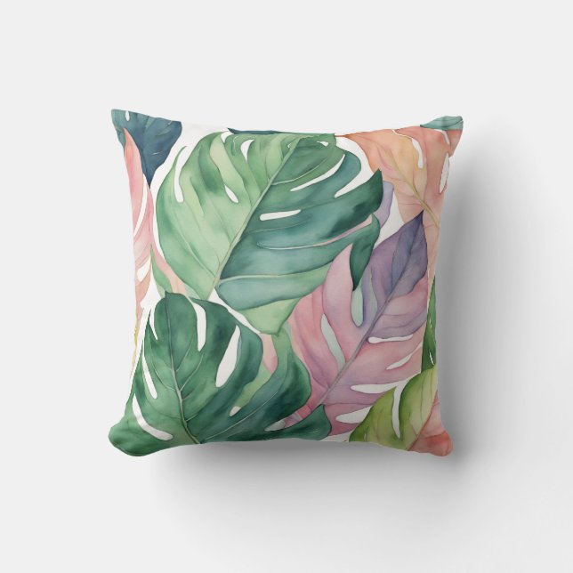 Pastel Tropische Philodendron Monstera Plant Blade Kussen (Voorkant)