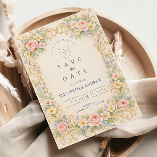 Pastel Tuin Barok Roze Bruiloft Save The Date