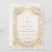 Pastel Tuin Barok Roze Bruiloft Save The Date (Voorkant)