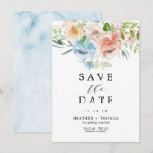 Pastel Tuin Blauw Waterverf Bloemen Save The Date (Voorkant / Achterkant)