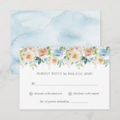 Pastel Tuin Blauwe Bloemige Trouw RSVP antwoordkaa (Voorkant / Achterkant)