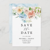 Pastel Tuin Blauwe Waterverf Bloem Save The Date (Voorkant / Achterkant)