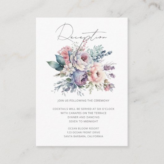 Pastel Tuin Bloemen Bruiloft Receptie Informatiekaartje (Voorkant)