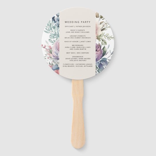 Pastel Tuin Bloemen Trouwprogramma Hand Fan Handwaaier (Achterkant)