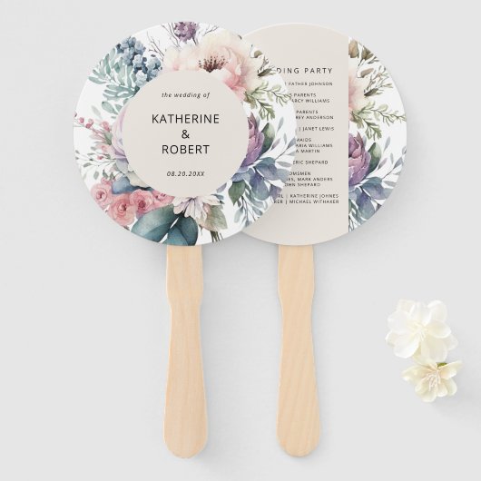 Pastel Tuin Bloemen Trouwprogramma Hand Fan Handwaaier (Voorkant en achterkant)