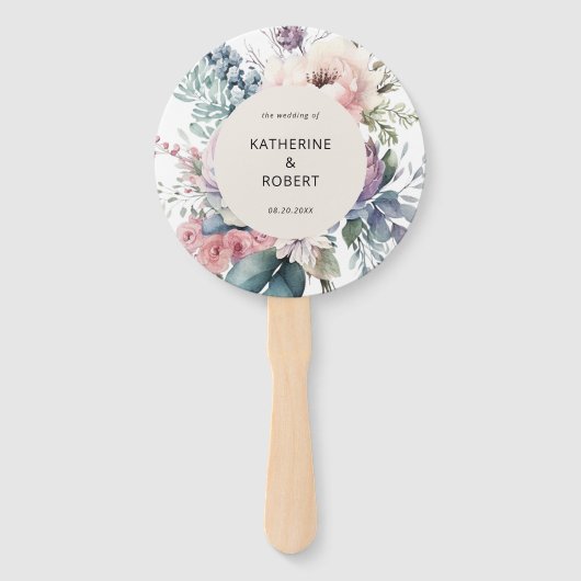 Pastel Tuin Bloemen Trouwprogramma Hand Fan Handwaaier (Voorkant)