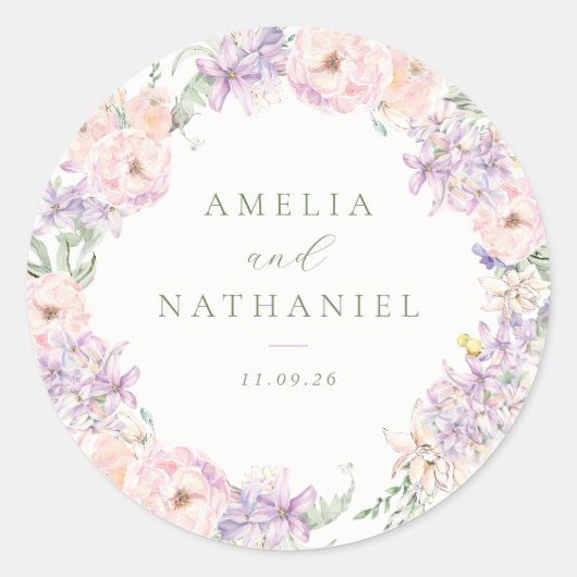 Pastel Tuin Bruiloft Favor Ronde Sticker (Voorkant)