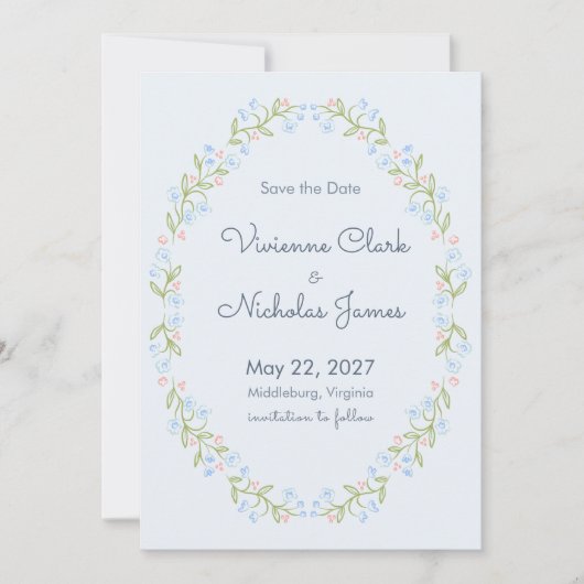 Pastel Tuin Lint Bloemen Bewaar de Datum Save The Date (Voorkant)