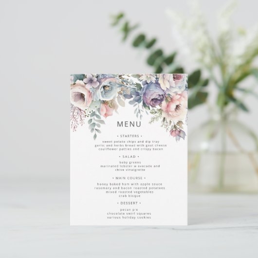 Pastel Tuin Luxe Bloemachtige Trouw Menukaart Kaart (Staand voorkant)
