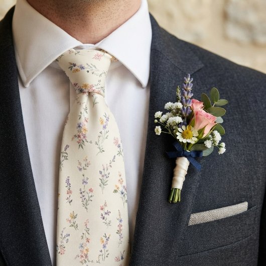 Pastel Tuinbruiloft met Wilde Bloemen Stropdas